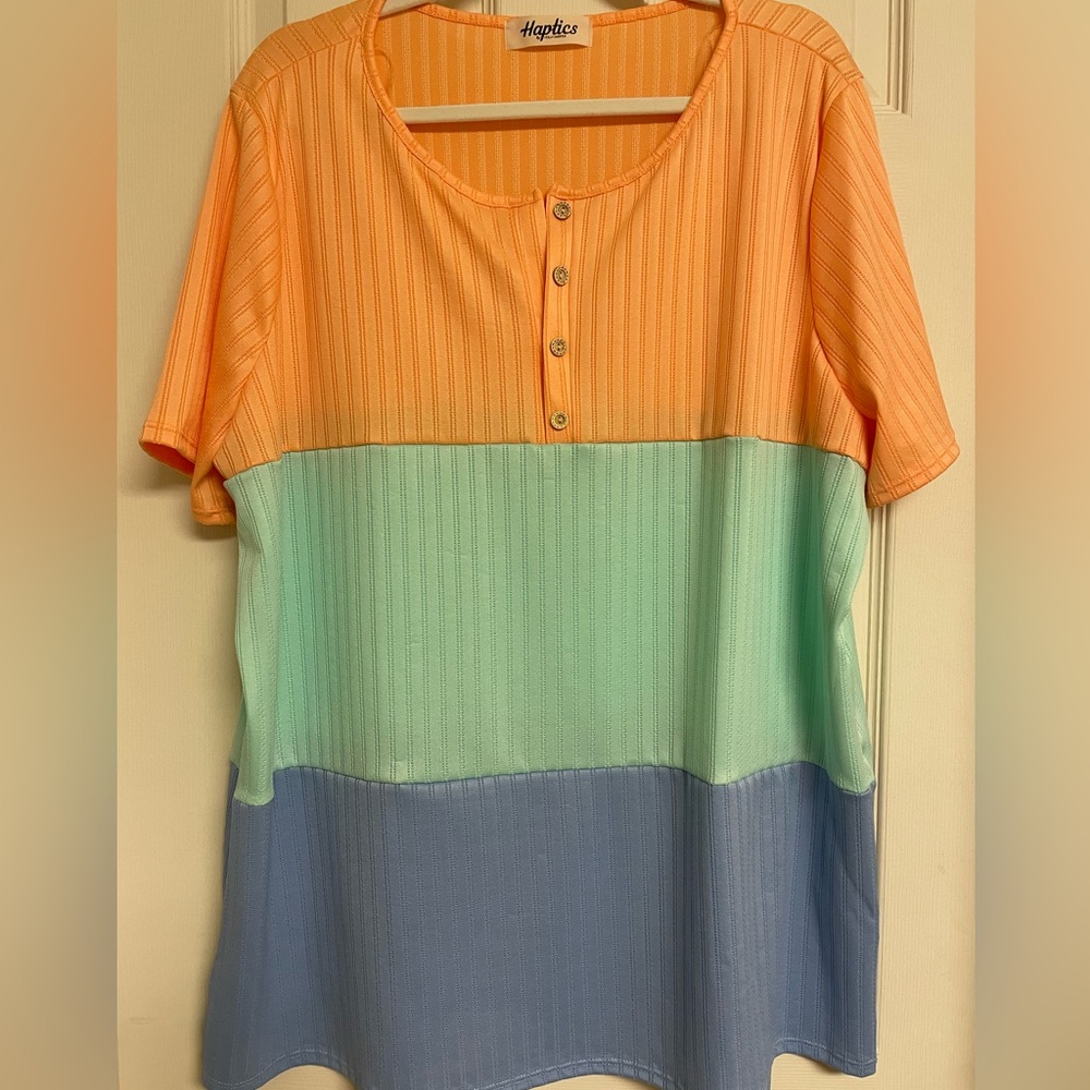 Haptics Color Block Henley NWOT Orange/Green/Blue 3X